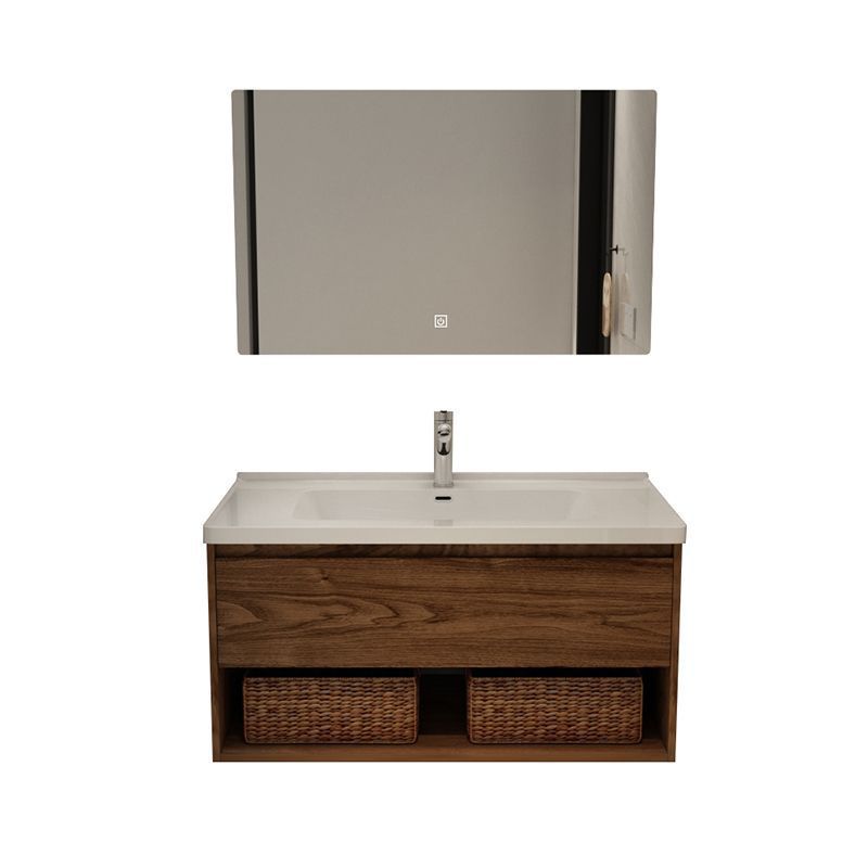 Light luxury black walnut color bathroom cabinet combination bathroom sink ceramic integrated washbasin sink sanitary ware