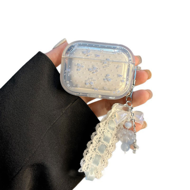 Suitable for Ins Apple AirPods, simple and high-end blue bow broken flower pendant, headphone protective case cover