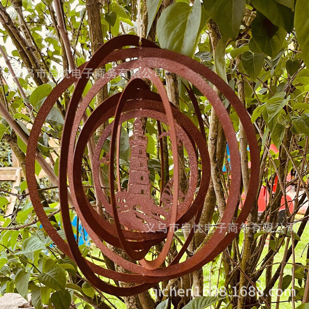 Factory direct sales supply Amazon independent station rusty metal wind chimes 3D heart wind chimes garden outdoor decoration