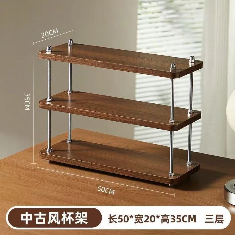 Desktop storage rack, three-layer kitchen coffee rack, office desk partition rack, desktop storage small bookshelf, water cup tea set rack