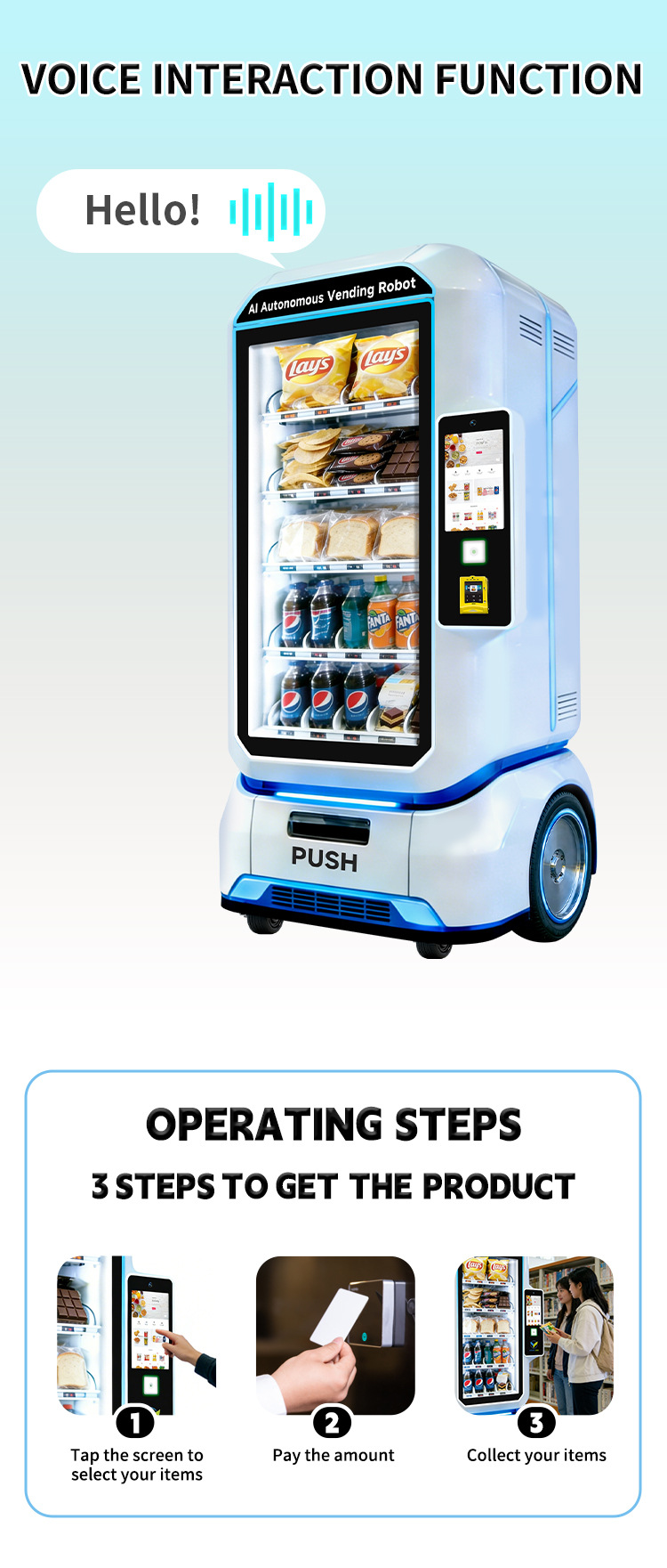 Automated vending machine AI robot autonomous obstacle avoidance 24-hour self-service unmanned vending machine commercial source factory