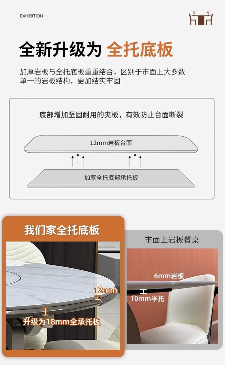岩板餐桌家用多功能带转盘现代简约小户型可伸缩折叠带电磁炉饭桌