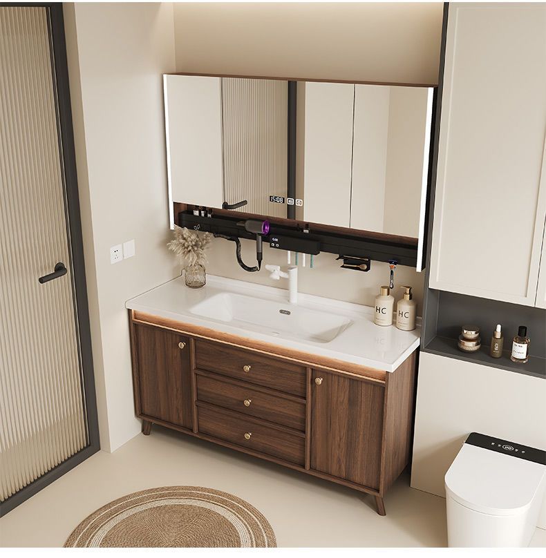 Walnut washbasin, bathroom cabinet, combination bathroom, hand washing and washing ceramic integrated washbasin, new Chinese style