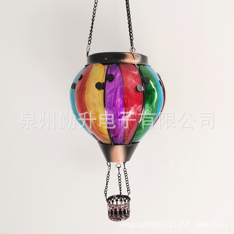 新款太阳能热气球灯水滴灯户外铁艺玻璃吊灯跨境花园装饰灯庭院灯