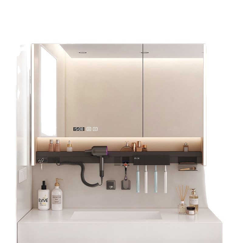 Intelligent bathroom mirror, multifunctional mirror cabinet, bathroom wall mounted toothbrush, disinfection layer board, hair dryer, separate atmosphere integrated