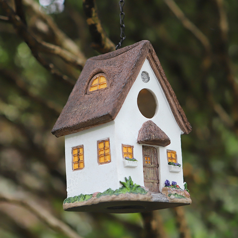 Resin bird nest, bird house, bird house, outdoor hanging courtyard garden decoration, bird feeder ornaments, resin handicrafts
