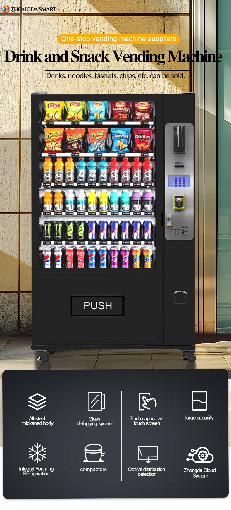 Export vending machine with 24-hour cooling, beverage vending machine, snack vending machine, self-service vending machine