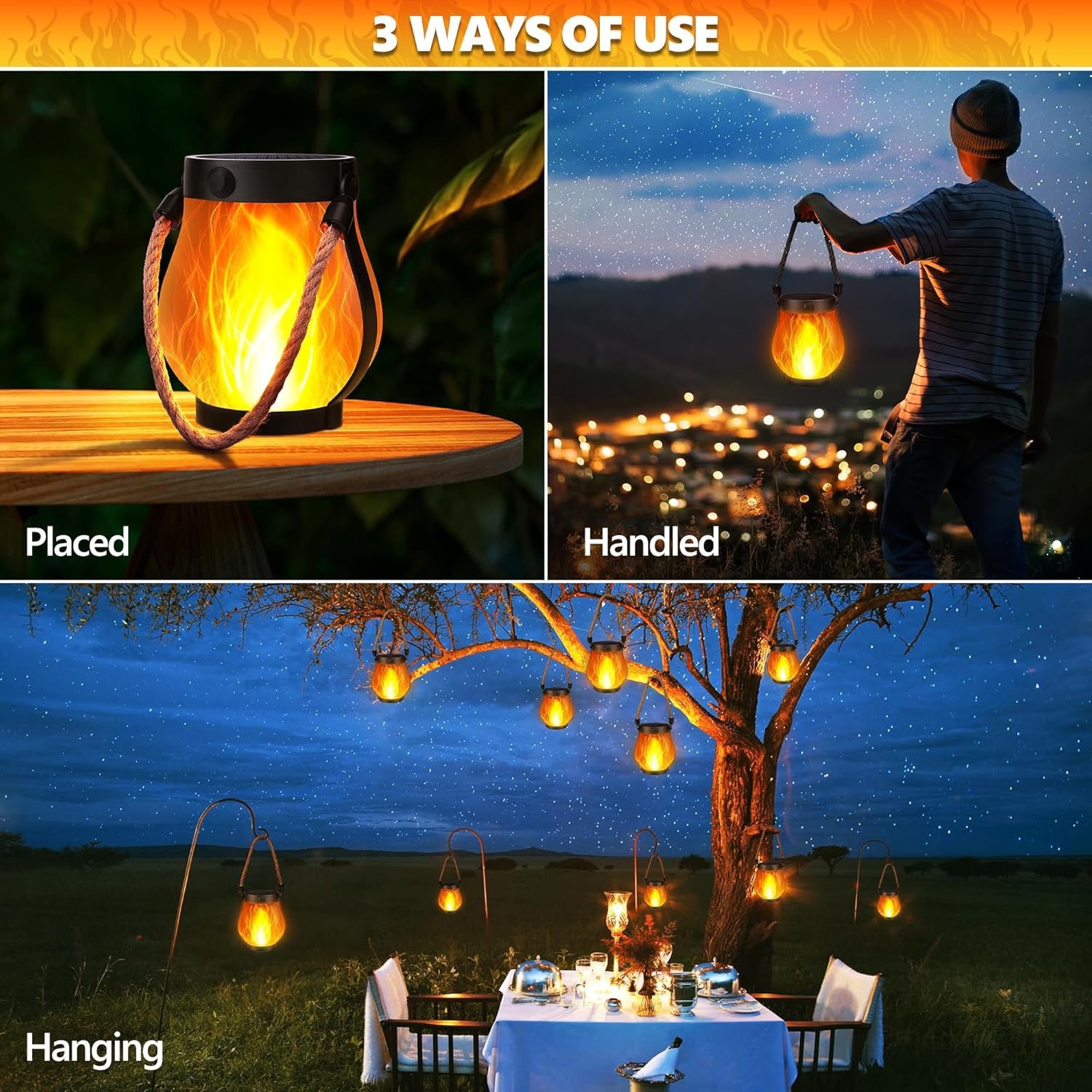 Cross border solar flame lamp hemp rope lantern courtyard garden decoration Mason lamp solar USB courtyard lamp