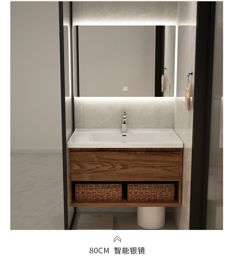 Light luxury black walnut color bathroom cabinet combination bathroom sink ceramic integrated washbasin sink sanitary ware