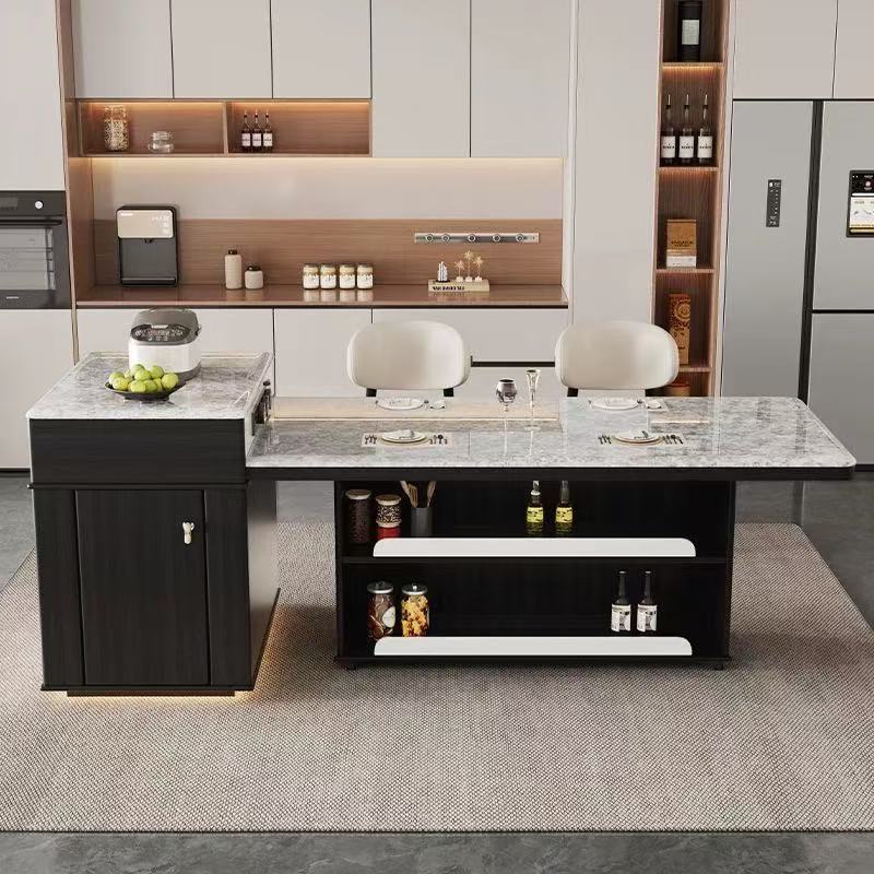 Light luxury ultra crystal island dining table with integrated retractable multifunctional household small unit modern kitchen bar table dining table