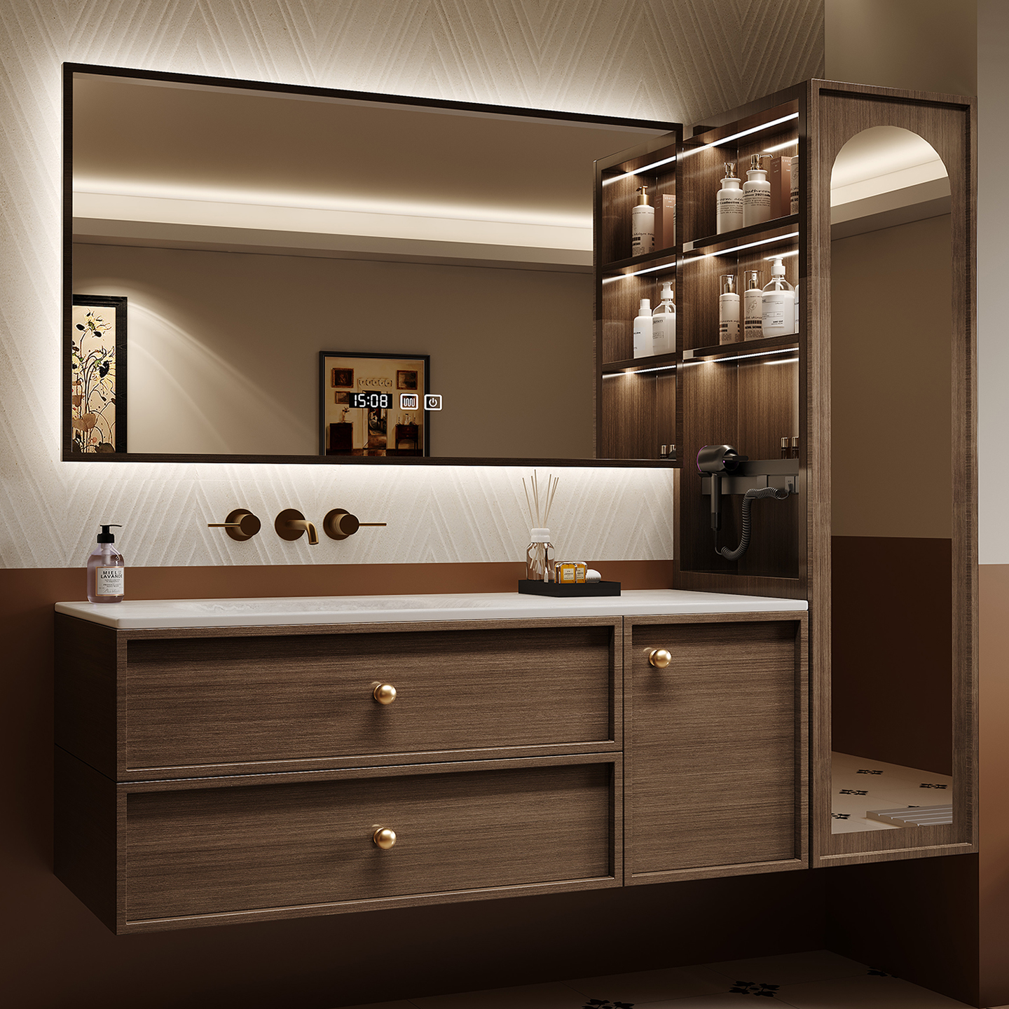 Retro style rock board hot bending integrated basin Chinese bathroom cabinet combination bathroom washbasin washbasin side standing cabinet