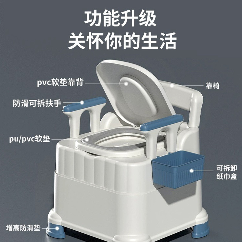 Toilet for the elderly, movable toilet with armrests, indoor portable, pregnant women's bedpan, toilet chair, cleaning