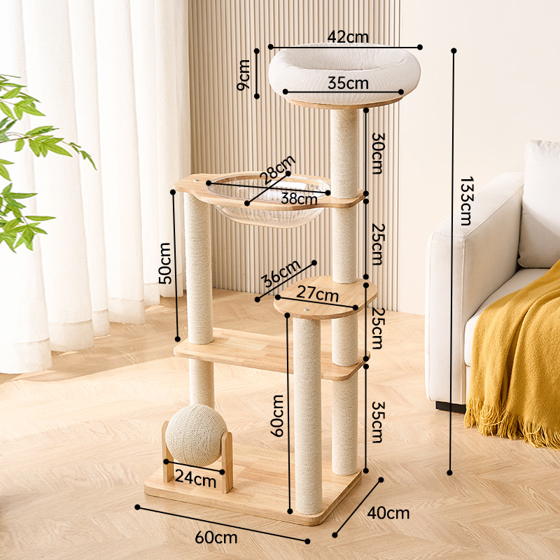 Кошачий игровой комплекс из массива дуба с когтеточкой