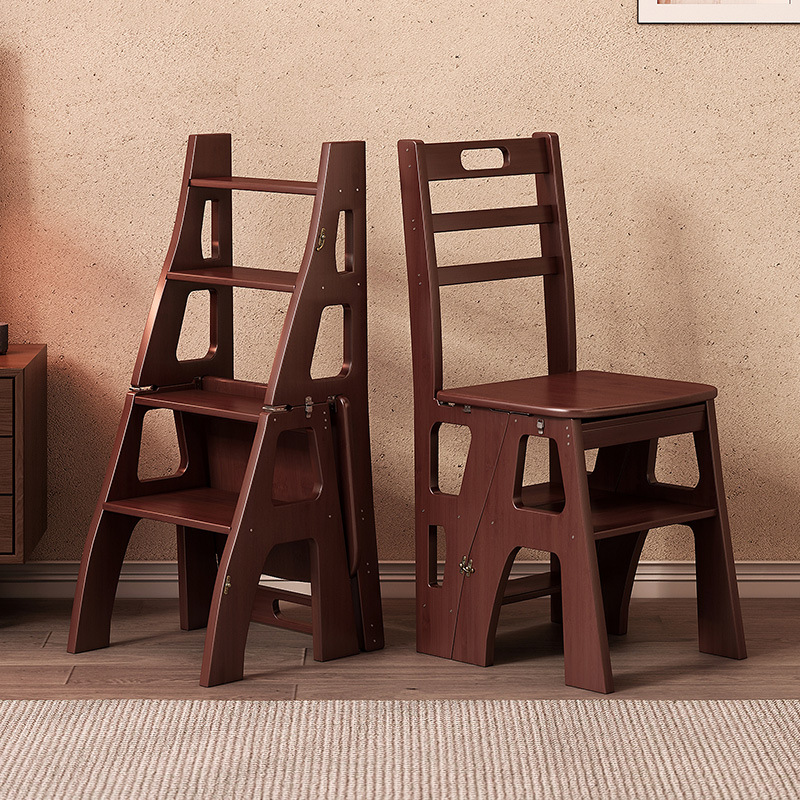 Solid wood ladder stool, household folding dual-use ladder chair, kitchen climbing and retrieval multifunctional and steady climbing ladder stool
