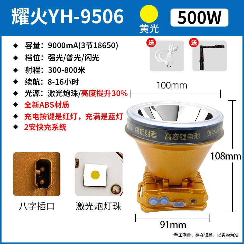 工厂批发超亮耀火头灯 感应白光黄光钓鱼灯激光炮长续航LED手电筒