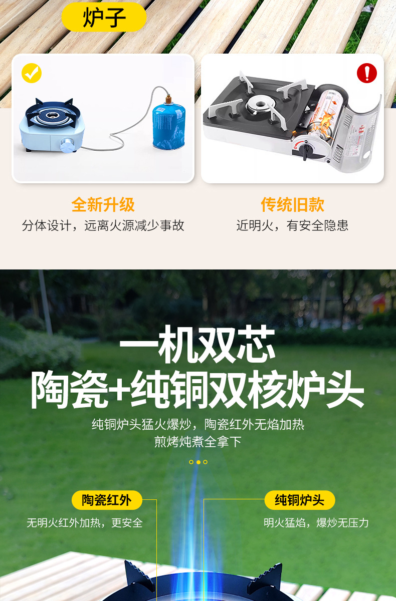 Outdoor portable gas stove, infrared energy-saving and windproof split type card stove, camping hot pot barbecue and tea boiling stove
