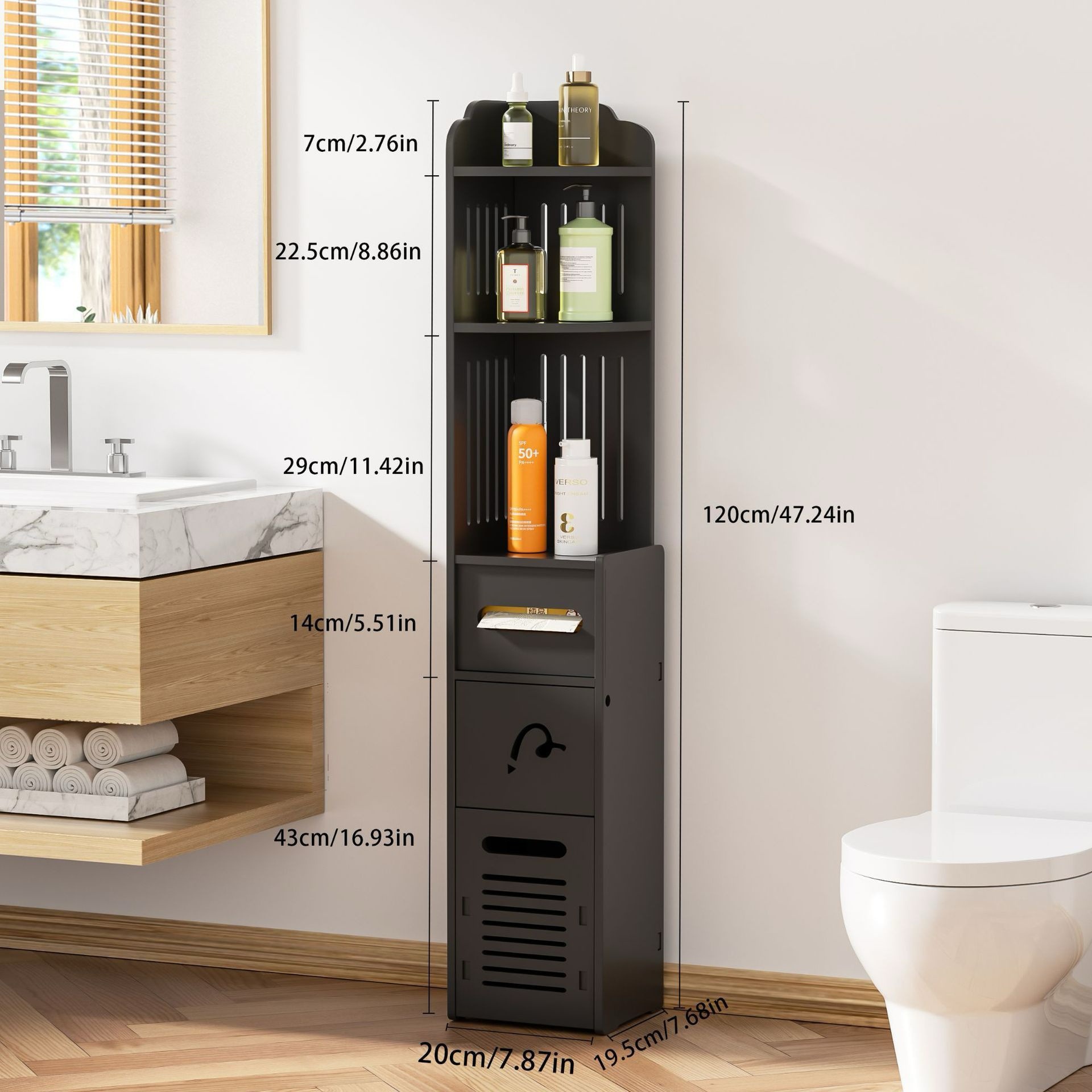 Bathroom storage cabinet, side cabinet, narrow cabinet, floor standing toilet, toilet shelf, standing cabinet, side cabinet, bathroom cabinet