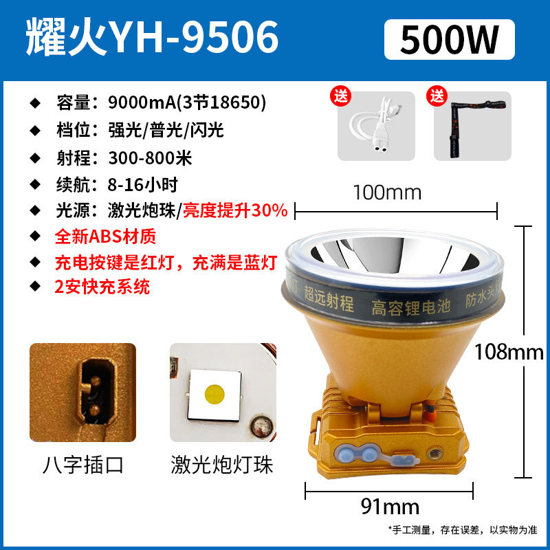 工厂批发超亮耀火头灯 感应白光黄光钓鱼灯激光炮长续航LED手电筒