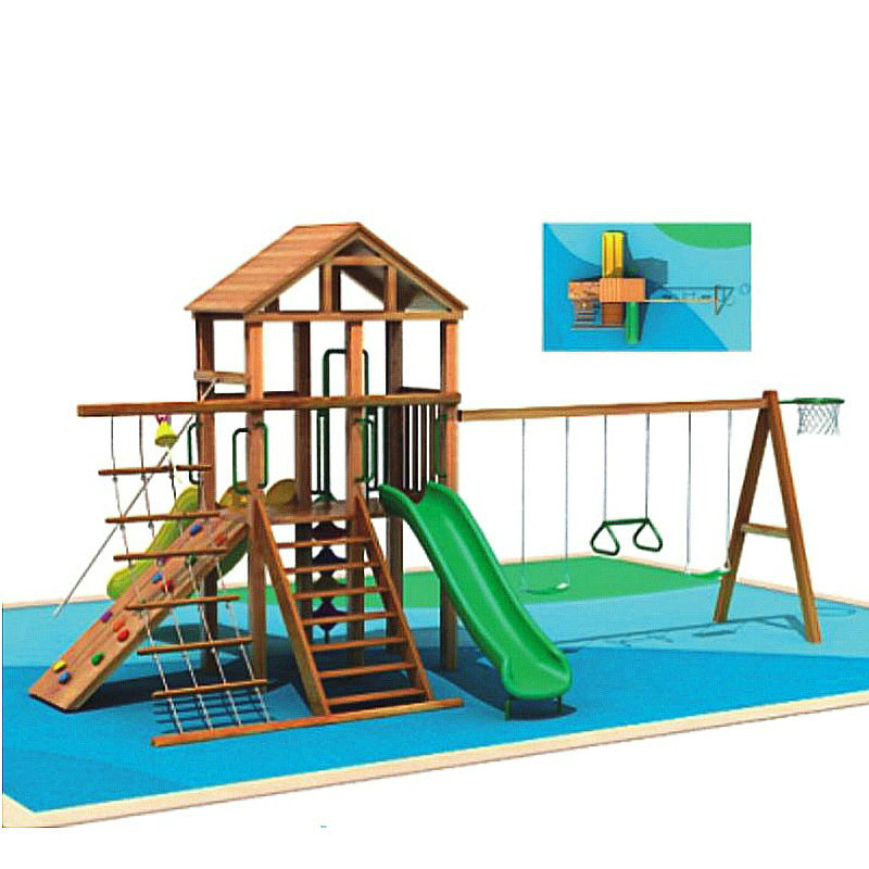 Outdoor African Yellow Pear Wood Multi functional Sensory Integration Physical Fitness Children's Toys Slide Swing Climbing Home Cabin