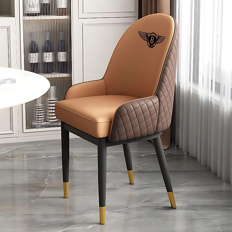 Italian minimalist metal mahjong hall chairs, dining chairs, sedentary backrests, hotel restaurant furniture, leather high backrests