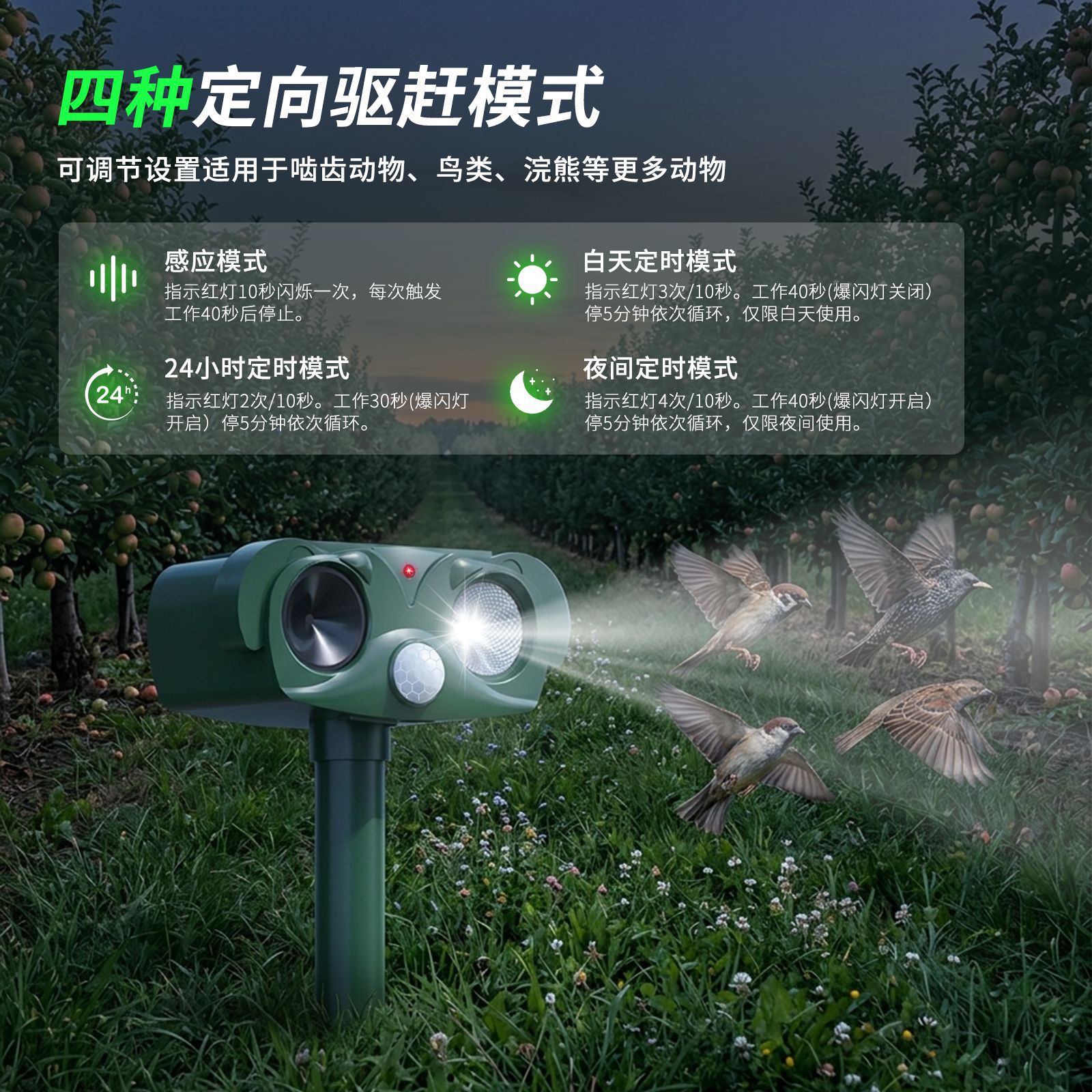 Cross border outdoor solar animal repellent, courtyard crop infrared induction, ultrasonic wave, snake and mouse animal repellent
