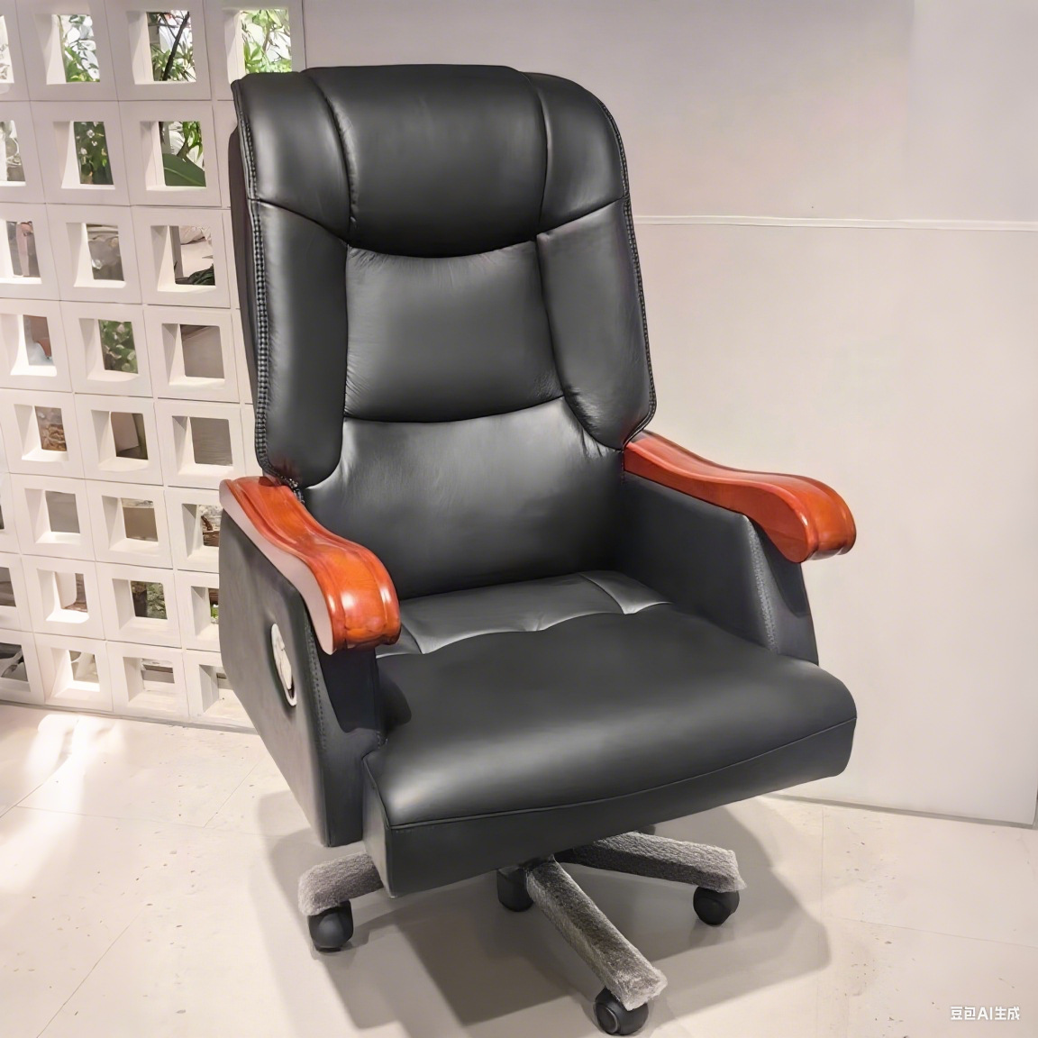 Эргономичное офисное кресло руководителя Hubo Furniture модель 6016 из массива дерева и кожи