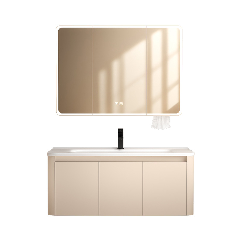 Cream wind honeycomb aluminum bathroom cabinet washbasin mirror cabinet combination bathroom ceramic integrated washbasin washbasin sink