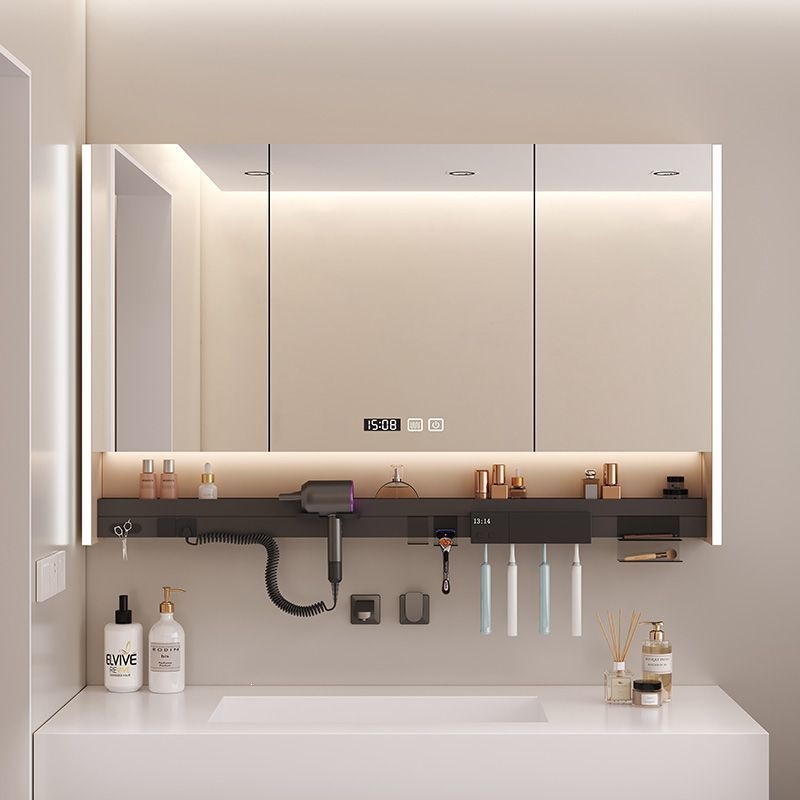 Intelligent bathroom mirror, multifunctional mirror cabinet, bathroom wall mounted toothbrush, disinfection layer board, hair dryer, separate atmosphere integrated