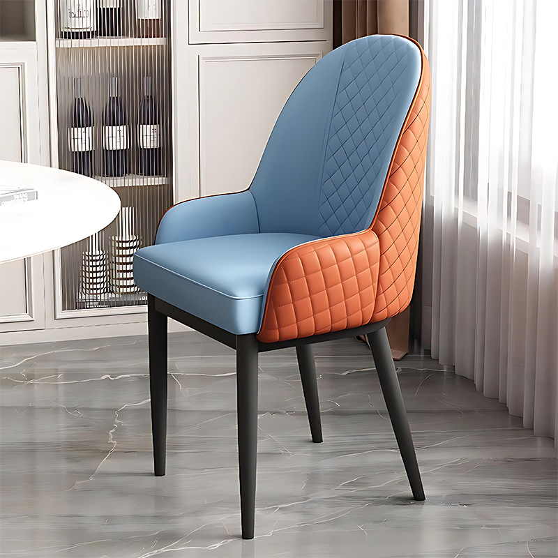 Italian minimalist metal mahjong hall chairs, dining chairs, sedentary backrests, hotel restaurant furniture, leather high backrests