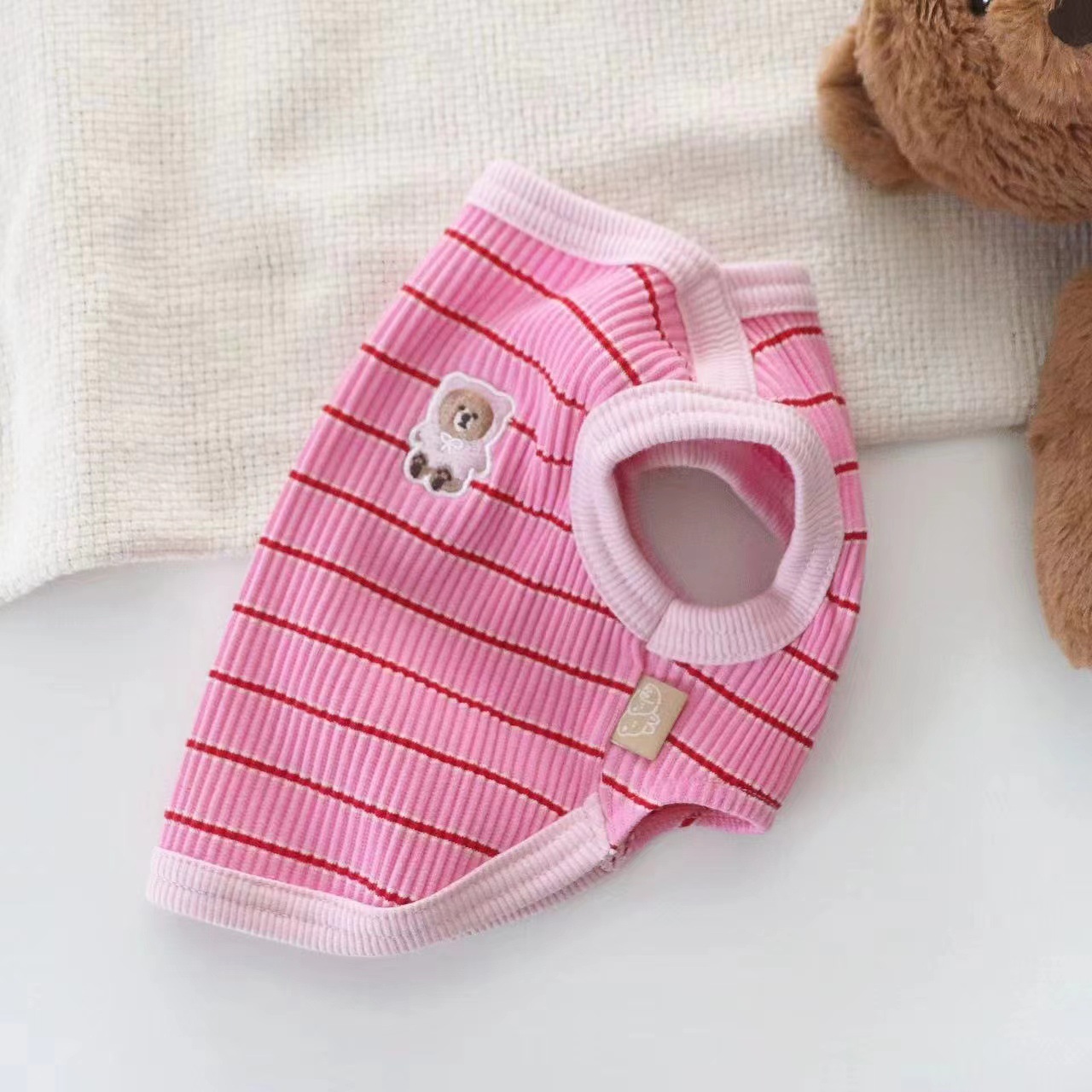 Полосатый питовой жилет тонкий плюшевый бибел Bomek Summer Small Dog Cat Dog Одежда лето