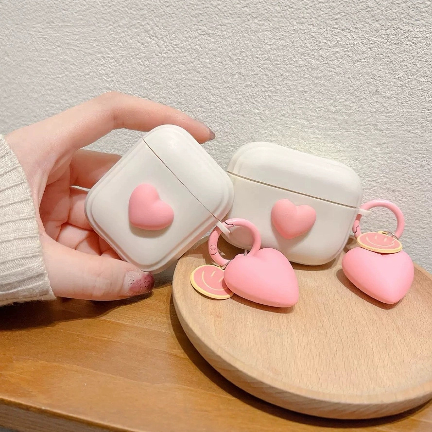 ins玫红爱心适用airpodspro保护套airpods4代耳机壳苹果3代蓝牙盒
