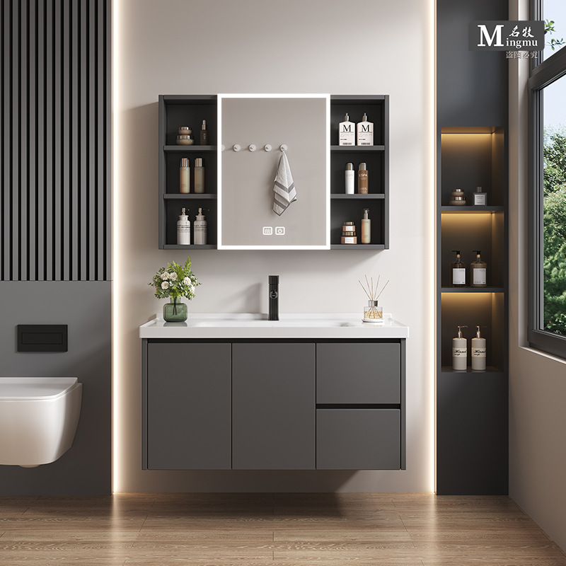 Honeycomb aluminum drawer bathroom cabinet ceramic integrated basin fully sealed mirror cabinet washbasin cabinet combination washbasin cabinet