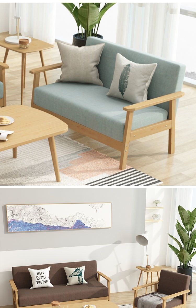 Minimally designed sofa, small-sized living room, balcony, sofa, apartment, Japanese style wooden wind and sand hair chair, combination fabric office chair