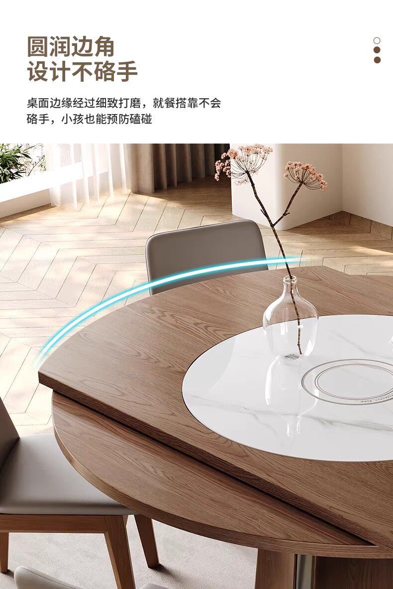 Middle ancient style solid wood rock board jumping table, household embedded warm cutting board, electromagnetic stove, rotatable telescopic dining table