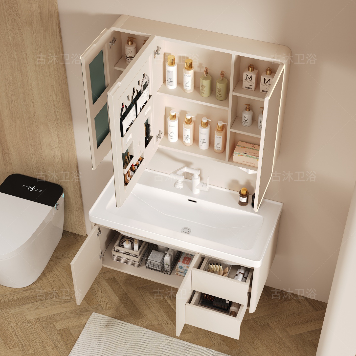 Honeycomb aluminum bathroom cabinet deepened 18cm ceramic integrated basin bathroom waterproof washing and hand washing integrated basin combination