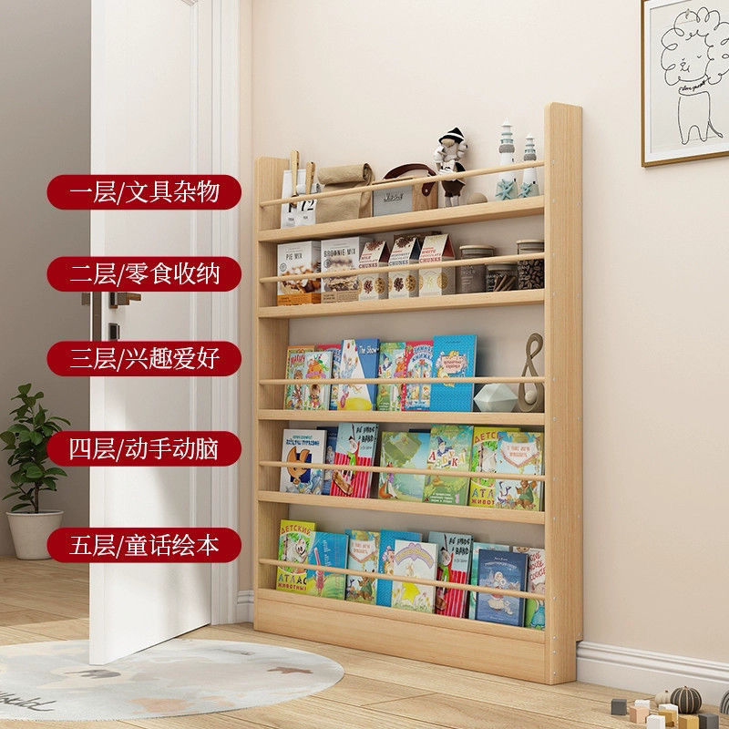 Floor standing bookshelf behind the door, bedroom storage rack against the wall, multi-layered storage rack with solid wood wall mounted, ultra-thin bookshelf for children