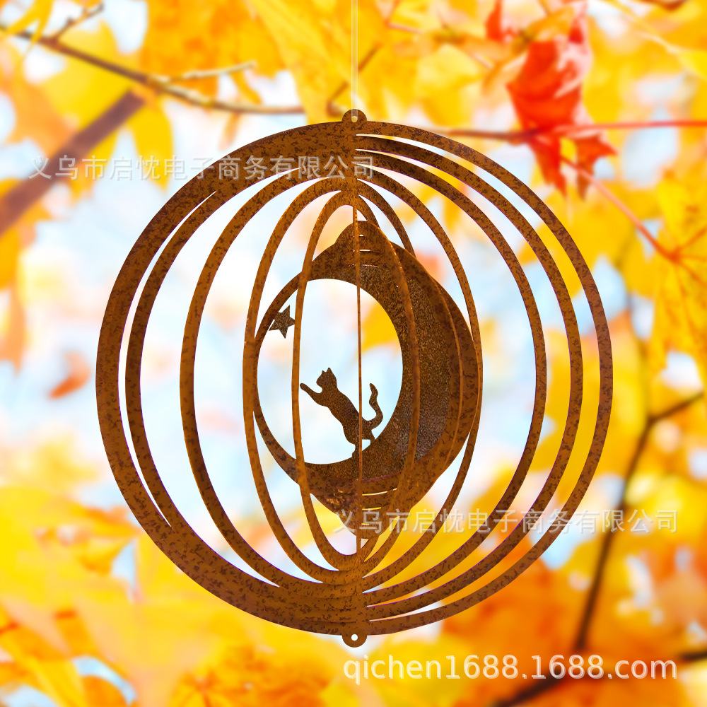 Factory direct sales supply Amazon independent station rusty metal wind chimes 3D heart wind chimes garden outdoor decoration