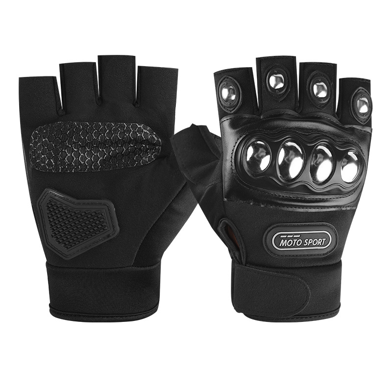 Motorcycle and motorcycle steel shell half finger riding anti slip gloves, men's mountain bike cycling exercise fitness gloves, anti cocoon