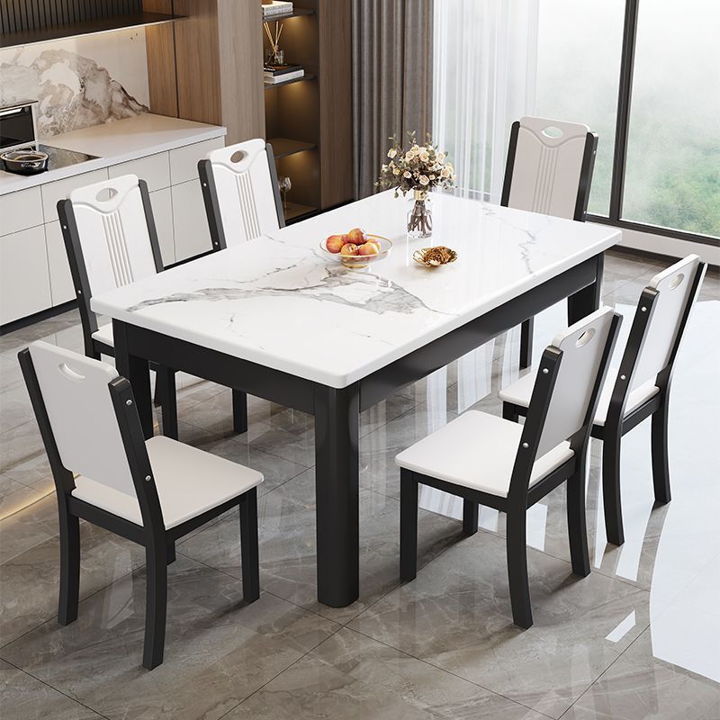 Solid wood square table with induction cooker, small household rectangular dining table, marble dining table and chair combination, modern and simple
