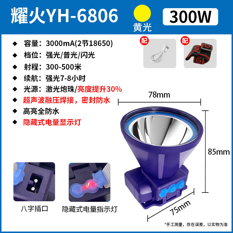 工厂批发超亮耀火头灯 感应白光黄光钓鱼灯激光炮长续航LED手电筒