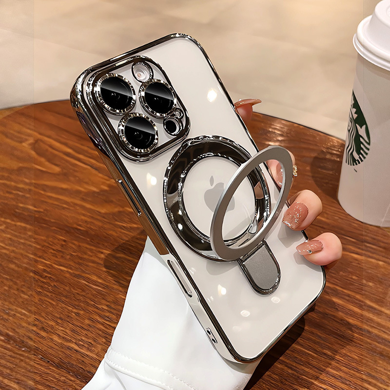 Suitable for iPhone 16 Promax phone case magnetic pivot bracket, Apple 17 transparent all inclusive anti drop 14 hard cover