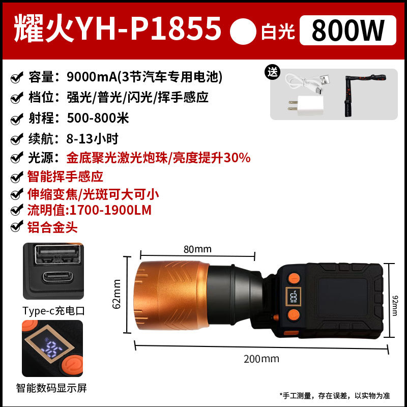 工厂批发超亮耀火头灯 感应白光黄光钓鱼灯激光炮长续航LED手电筒