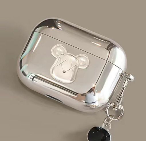 Suitable for Apple Pro2 earphone case electroplated soft shell earphone case suitable for AirPods 2 generation teddy bear pendant earphone case