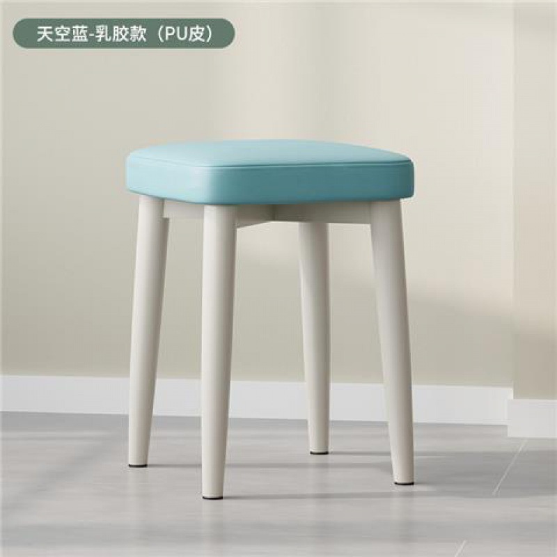 实木凳子家用奶油风餐凳原木可叠放餐椅餐厅软椅子简约卧室化妆凳