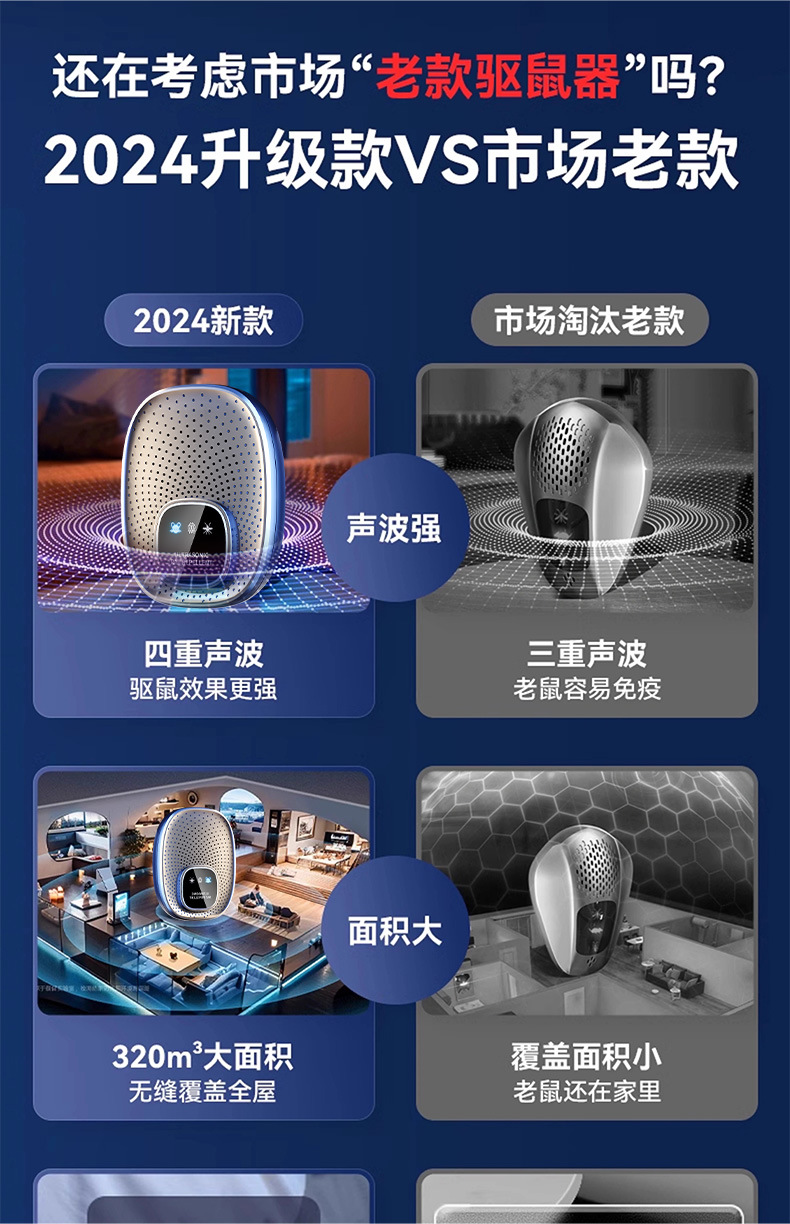 5年新超声波驱老鼠神器家用电子猫老鼠大功率扑捉器驱鼠驱赶