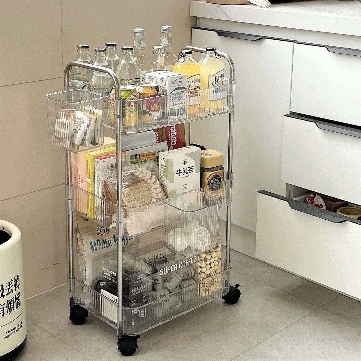 High aesthetic acrylic trolley, bathroom and bathroom storage rack, multifunctional kitchen and snack multi-layer storage rack