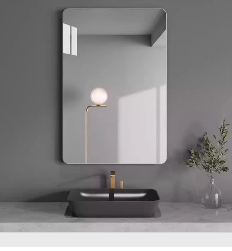 Glass bathroom mirror, wall mounted self-adhesive bathroom, washroom, washbasin, real wall mounted, non perforated lens