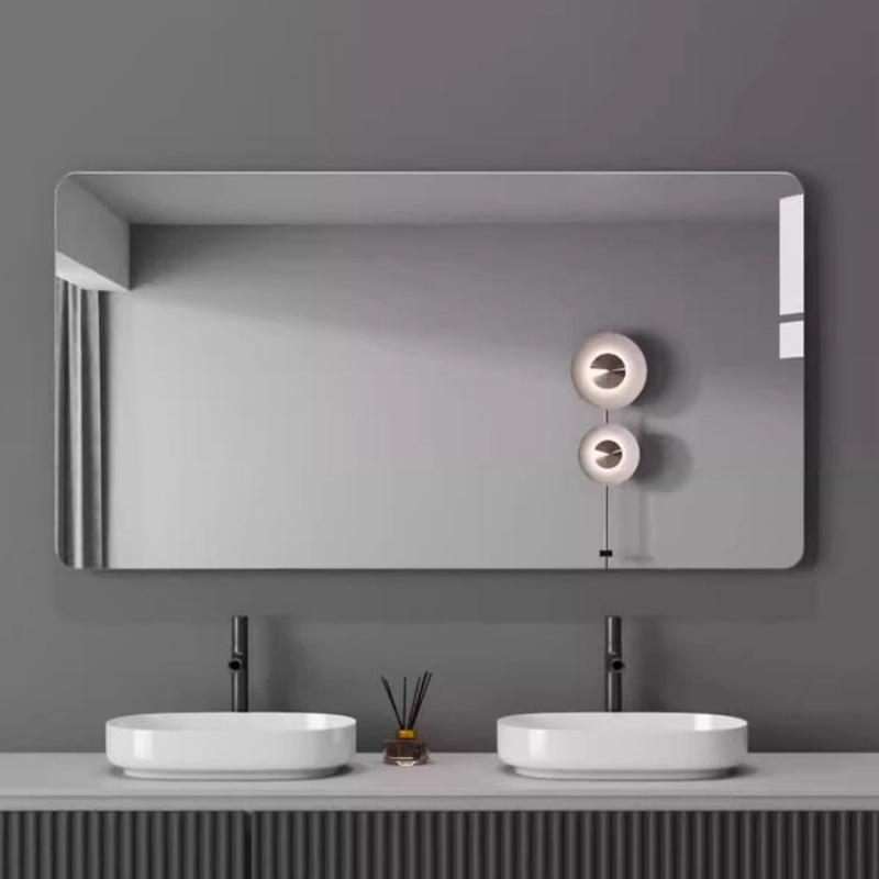 Glass bathroom mirror, wall mounted self-adhesive bathroom, washroom, washbasin, real wall mounted, non perforated lens