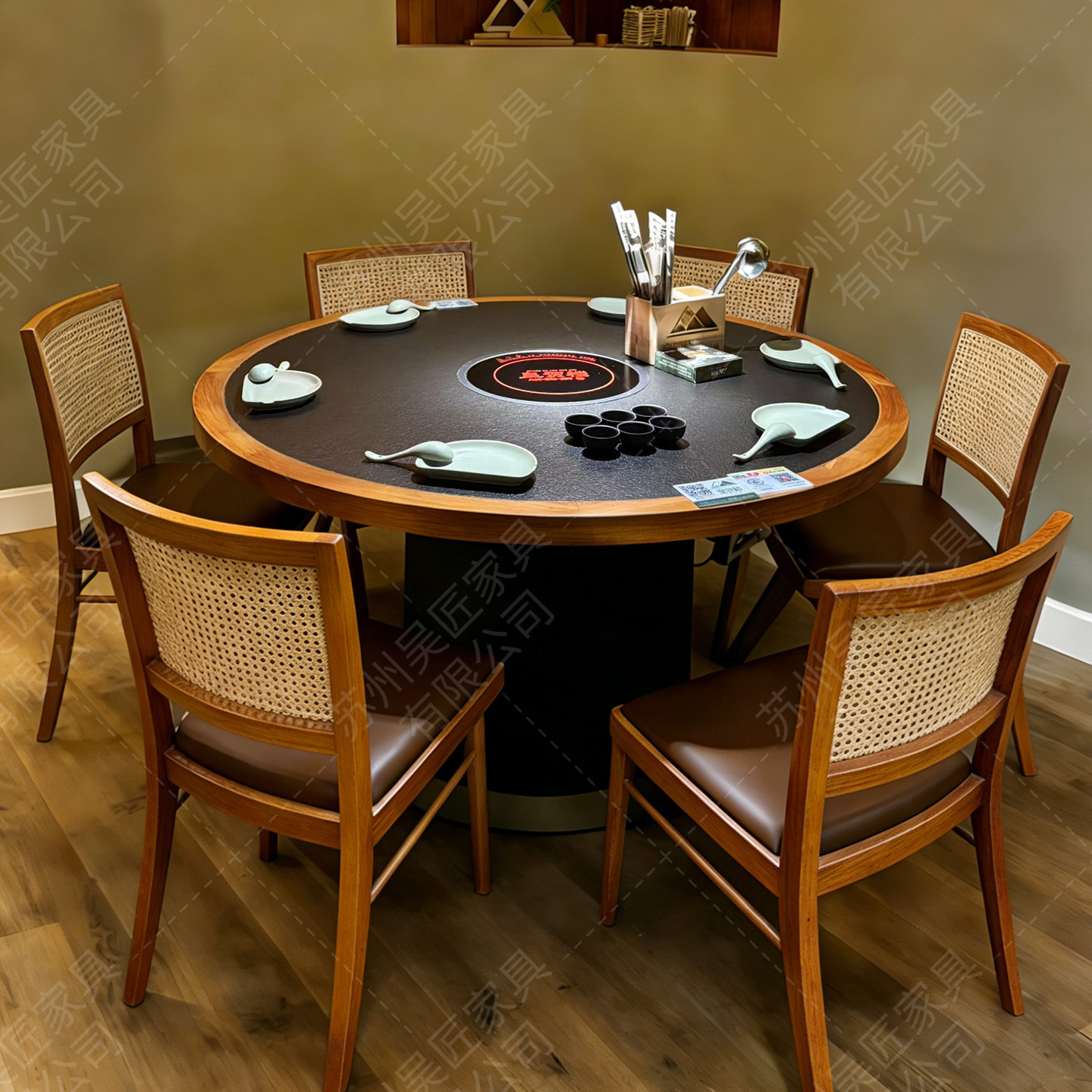 San Chushan Hot Pot Table Smoke free Induction Cooker Integrated Commercial Mountain Slow Fire Stove Stone Mountain Wild Style Chinese Restaurant Table and Chair