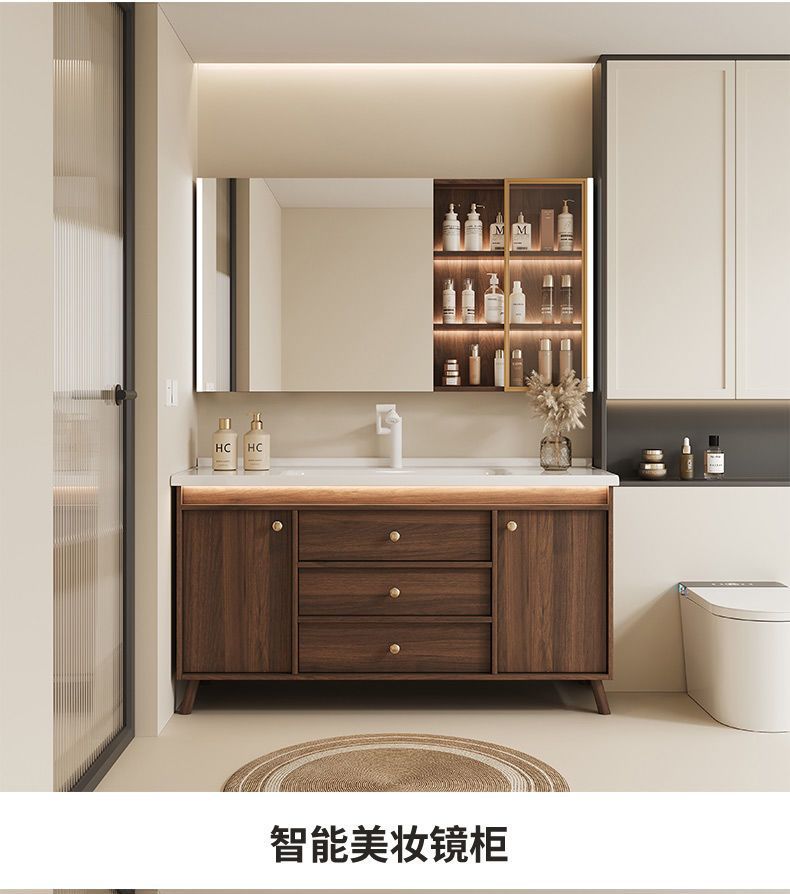 Walnut washbasin, bathroom cabinet, combination bathroom, hand washing and washing ceramic integrated washbasin, new Chinese style